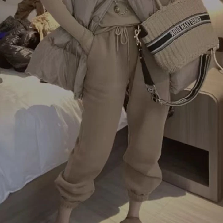 松紧抽绳净色卫裤920N咖色