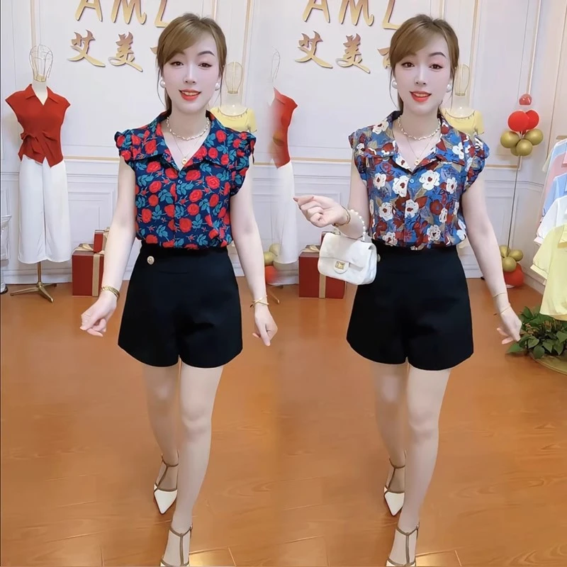 港风复古时尚衬衫女2025夏季新款时髦洋气显瘦小衫碎花短袖衬衣潮