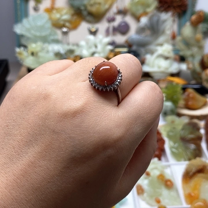 银S925镶嵌蛇纹石玉戒指