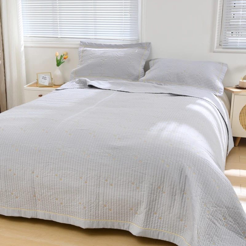 【灰色-满天星】四季通用不滑床机洗夹棉大号高档绗缝床盖夏凉被