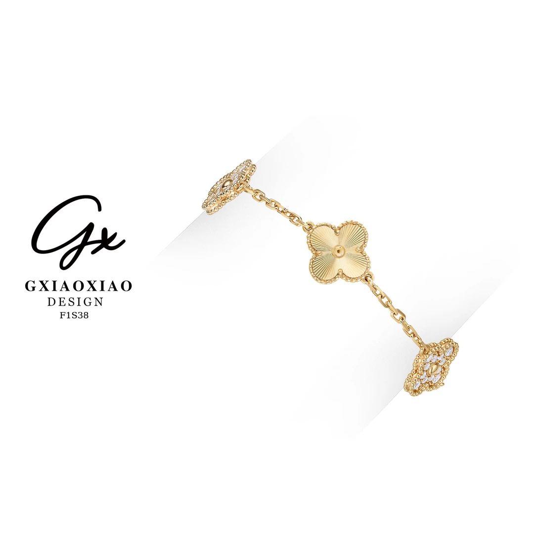 925银 镀K金 轻奢高级感百搭金色四叶花朵手链 F1S38