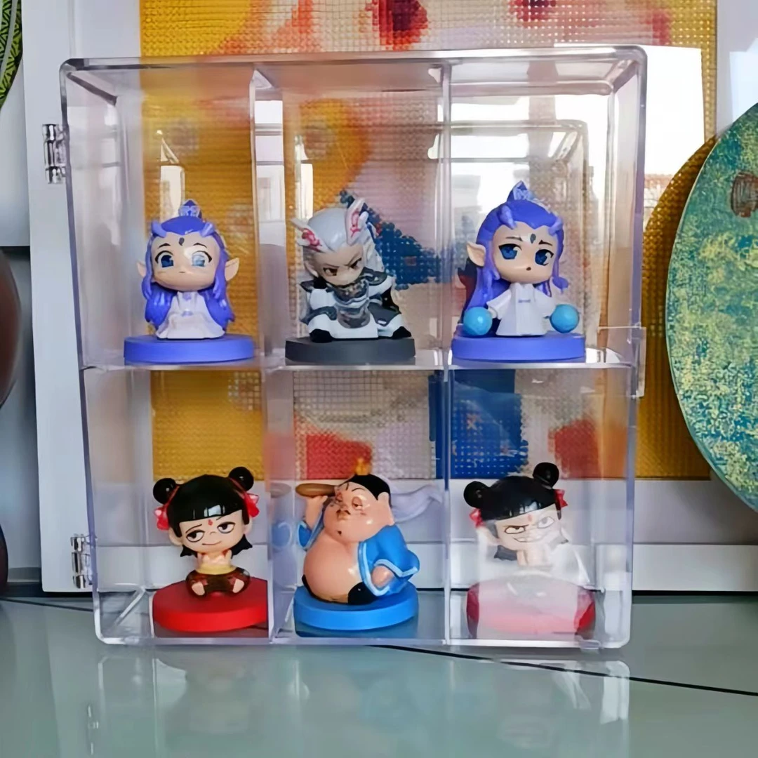 哪吒2魔童系列手办收纳盒透明防尘亚克力防尘多格带门收纳展示架