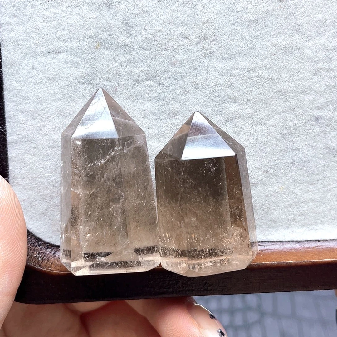 未镶嵌水晶珠宝半成品37茶晶柱2个