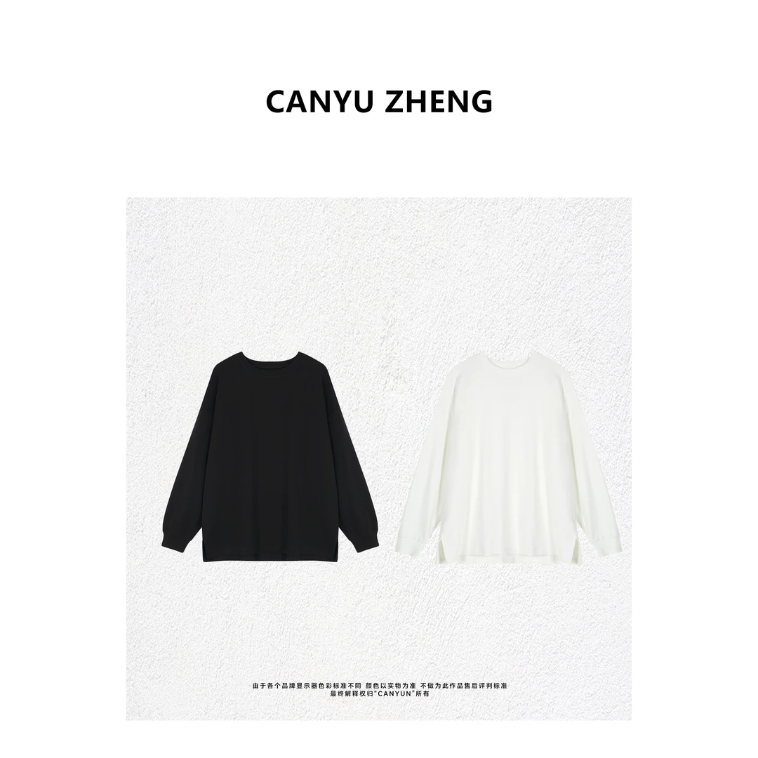 CANYU精选 oversize 圆领长袖衫不规则袖口 m6宽松上衣T恤