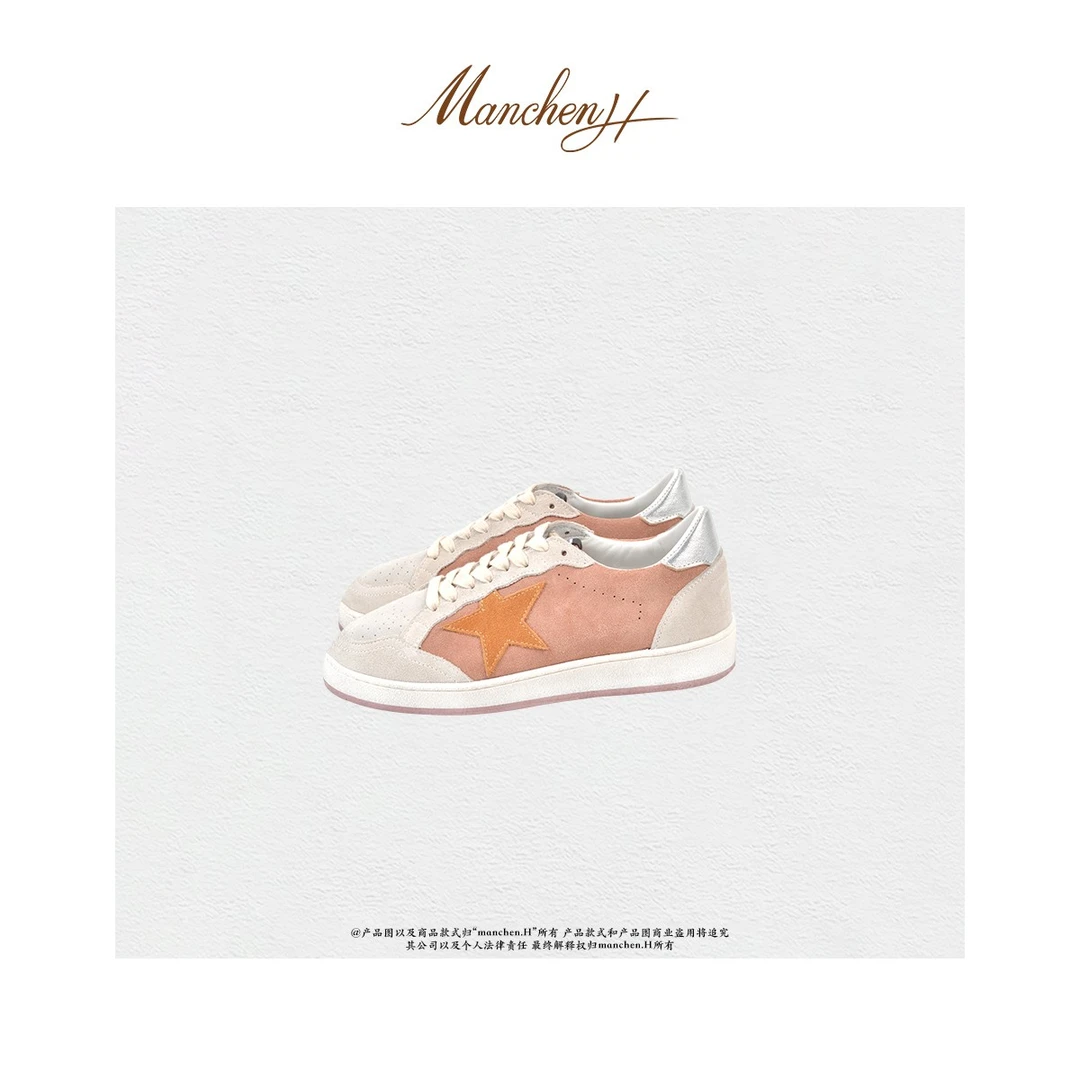 Manchenh“星星厚底鞋”进口牛反绒星星厚底脏脏运动鞋（跟高4cm）