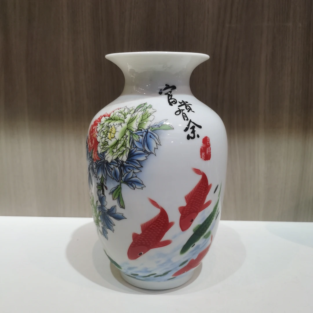 景德镇陶瓷花瓶釉上彩富贵有余冬瓜瓶