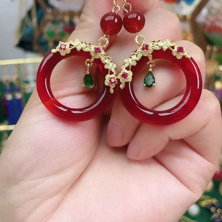 玛瑙/玉髓合金耳饰