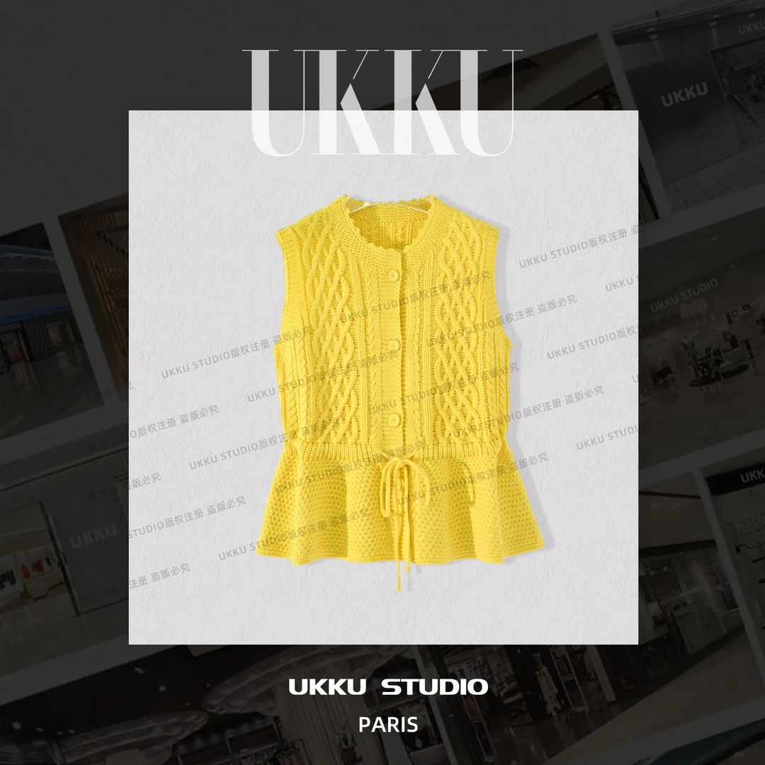 小文【UKKUSTUDIO】设计气质撞色轻奢小众百搭火龙果色毛衣513045