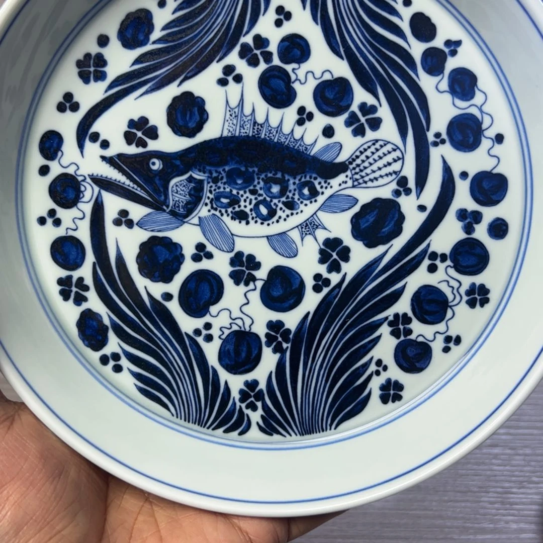 晓*元青花鱼藻纹盖碗➕壶承