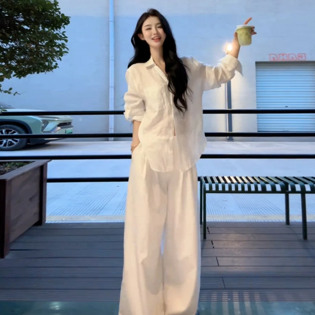 韩系白色衬衫长袖衬衣女2025新款早秋氛围感穿搭外套法式小资上衣