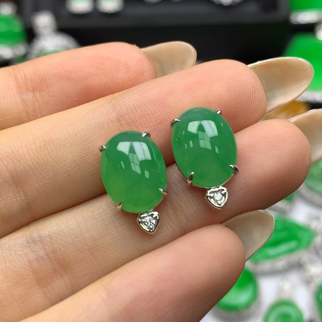 翡翠18K金镶嵌耳饰18k镶翡翠