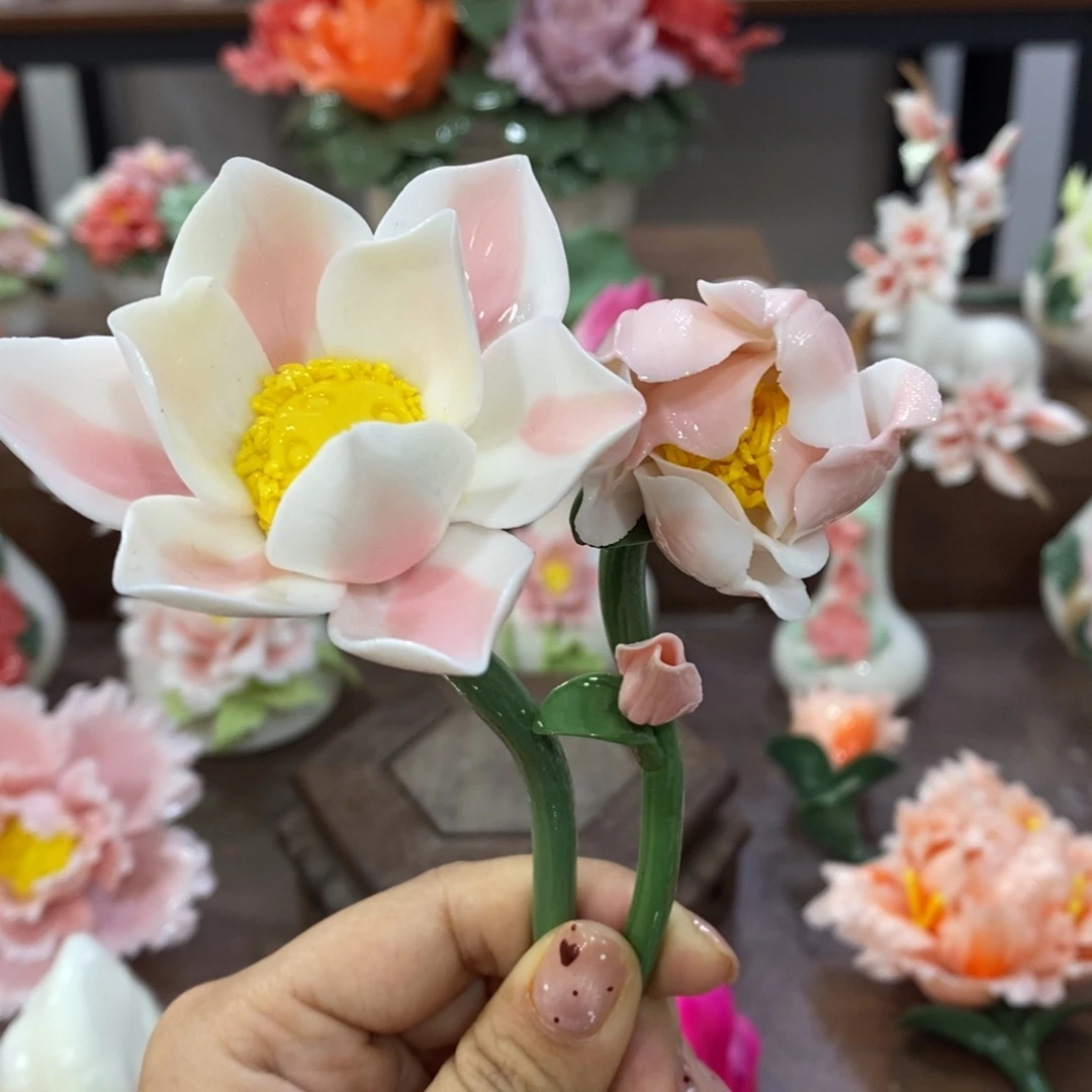 摆件陶瓷手工花摆件