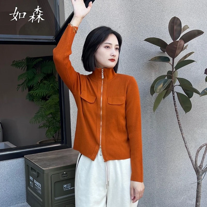 设计感双拉链漂亮针织开衫早秋季舒适洋气显瘦毛衣软糯打底独特衫