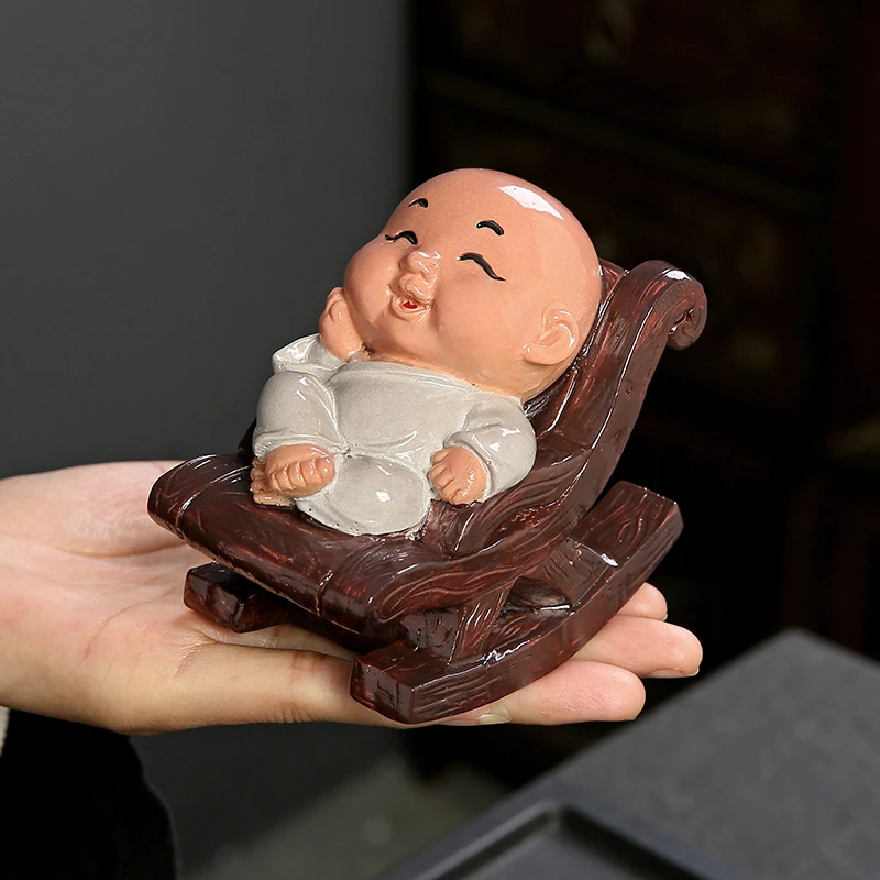 变色小和尚茶宠摆件禅意创意摇椅个性茶玩茶桌茶台茶具装饰摆设