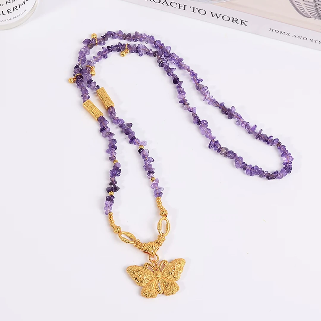 非金属布艺项链 紫色蝴蝶项链