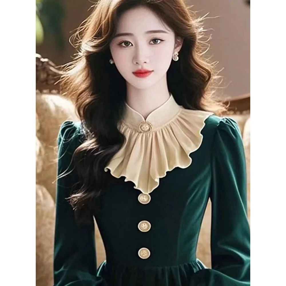 显瘦气质法式收腰名媛时尚复古修身优雅轻奢晚礼服设计感连衣裙女