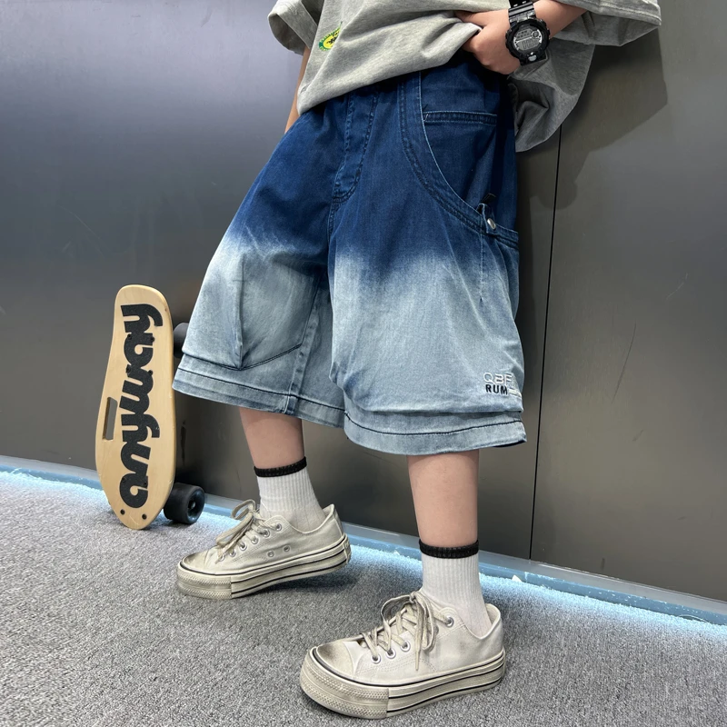 男童夏装牛仔短裤2025新款五七分裤子大童夏季薄款渐变儿童中裤潮