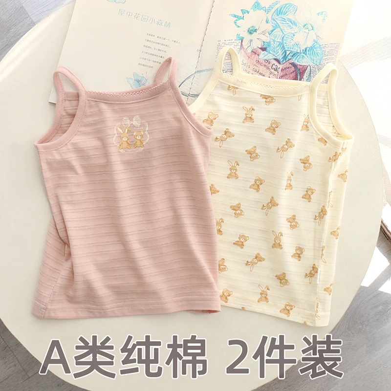 日系夏季薄款女童背心吊带纯棉a类竹节棉透气婴儿衣服无袖打底衫