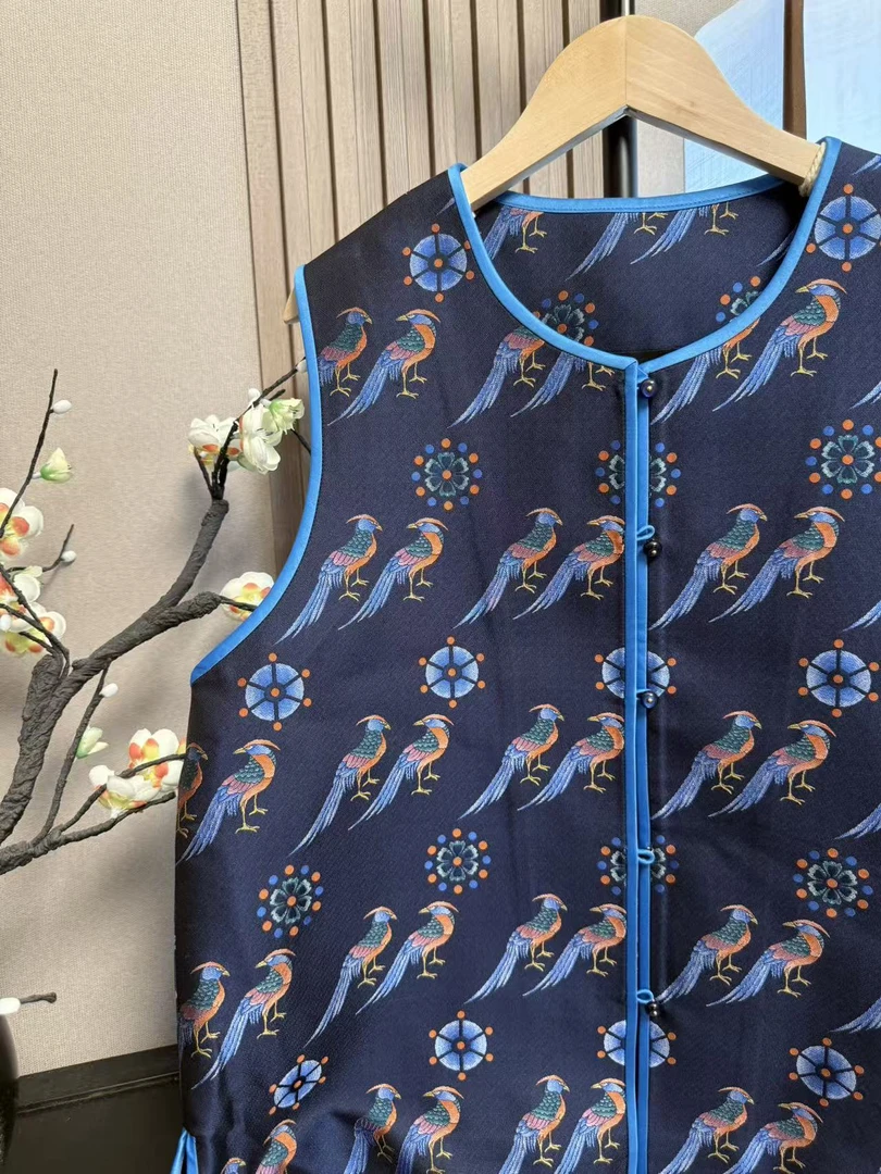 【上久楷翟鸟】新中式满分桑蚕丝马甲上衣复古女装