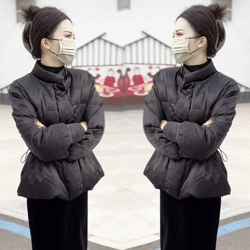 新中式国风棉服女2025冬季新款收腰显瘦立领盘扣百搭短款棉衣外套