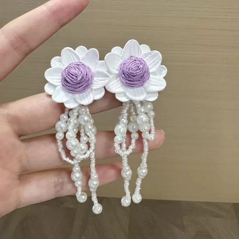 非金属仿珍珠耳饰 太阳花耳环白色拼色女植物花卉日韩古风耳饰