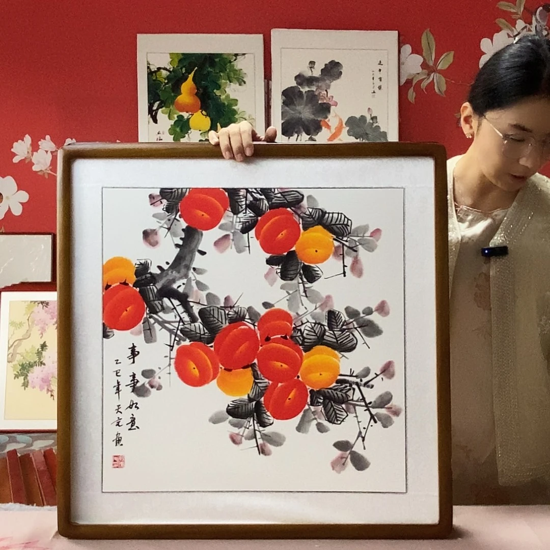 国画手写手绘带框包邮国画作品62✖️62