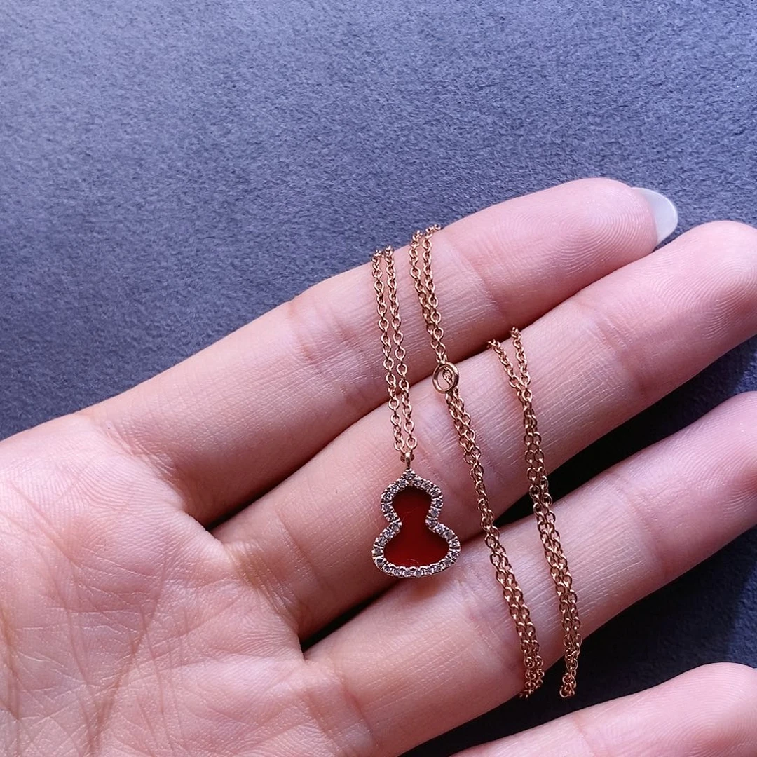 钻石颈饰18K金镶嵌红玛瑙葫芦项链k玫