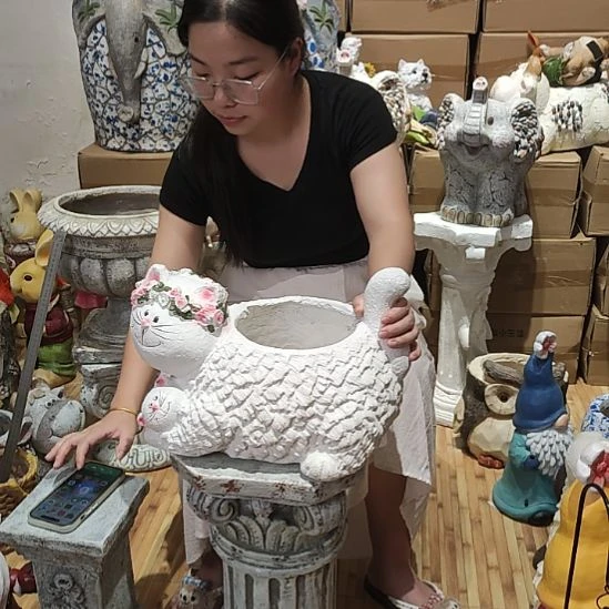 合成树脂氧化镁母子猫花盆一个