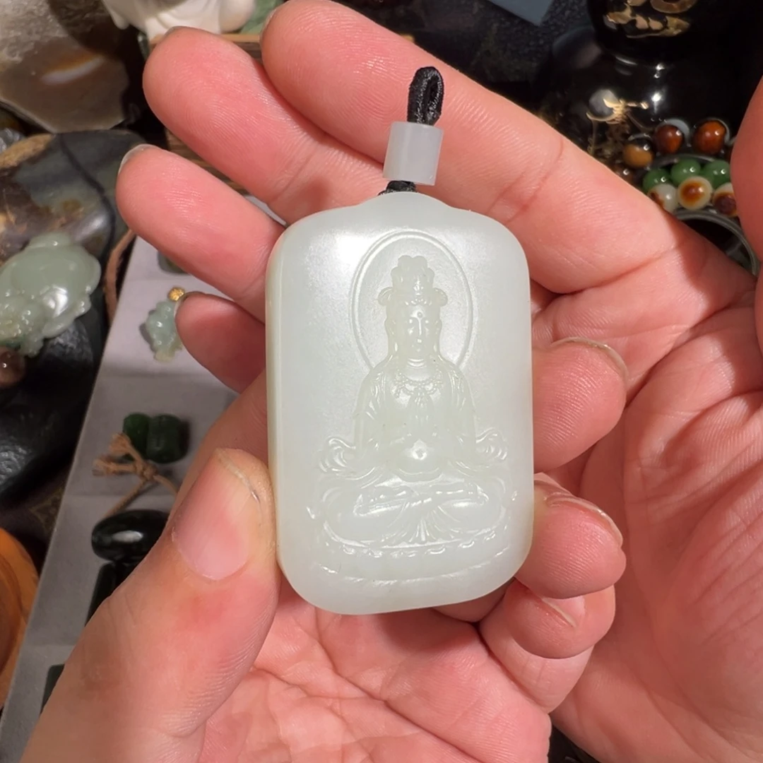 和田玉未镶嵌颈饰天然俄高清白观音51/33/12mm 细净油
