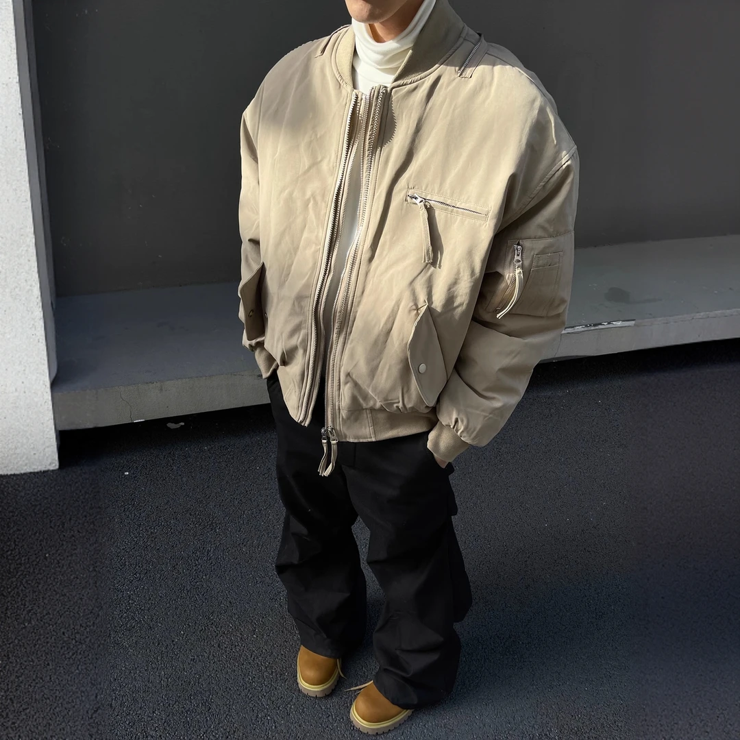 原创美式复古bomber棒球服cleanfit短款工装外套男女款春秋飞行员