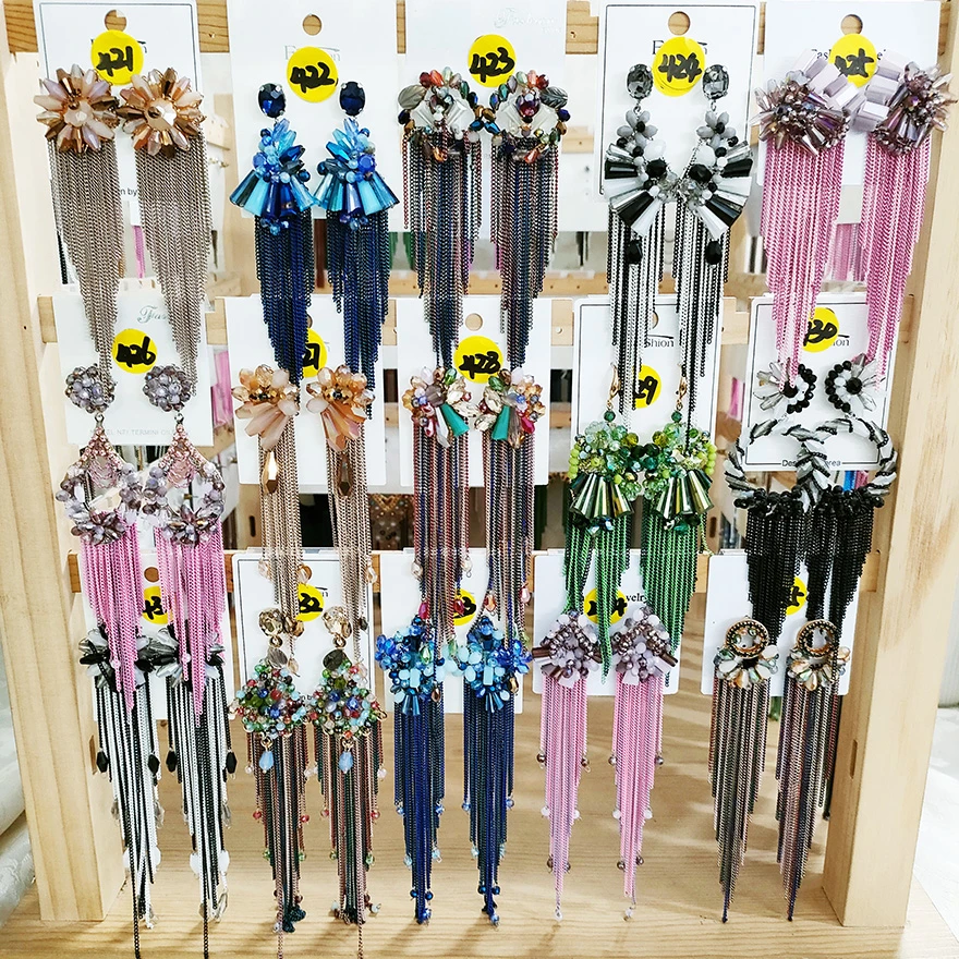 铜合金玻璃耳饰 (421-480)-011民族风纯手工流苏耳环合集