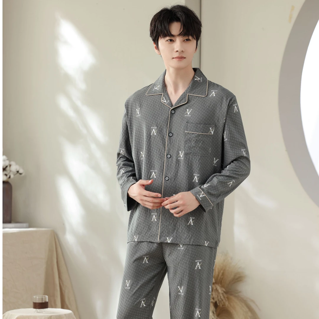 睡衣男士春秋季长袖长裤休闲装男款外穿宽松休闲家居服套装新款
