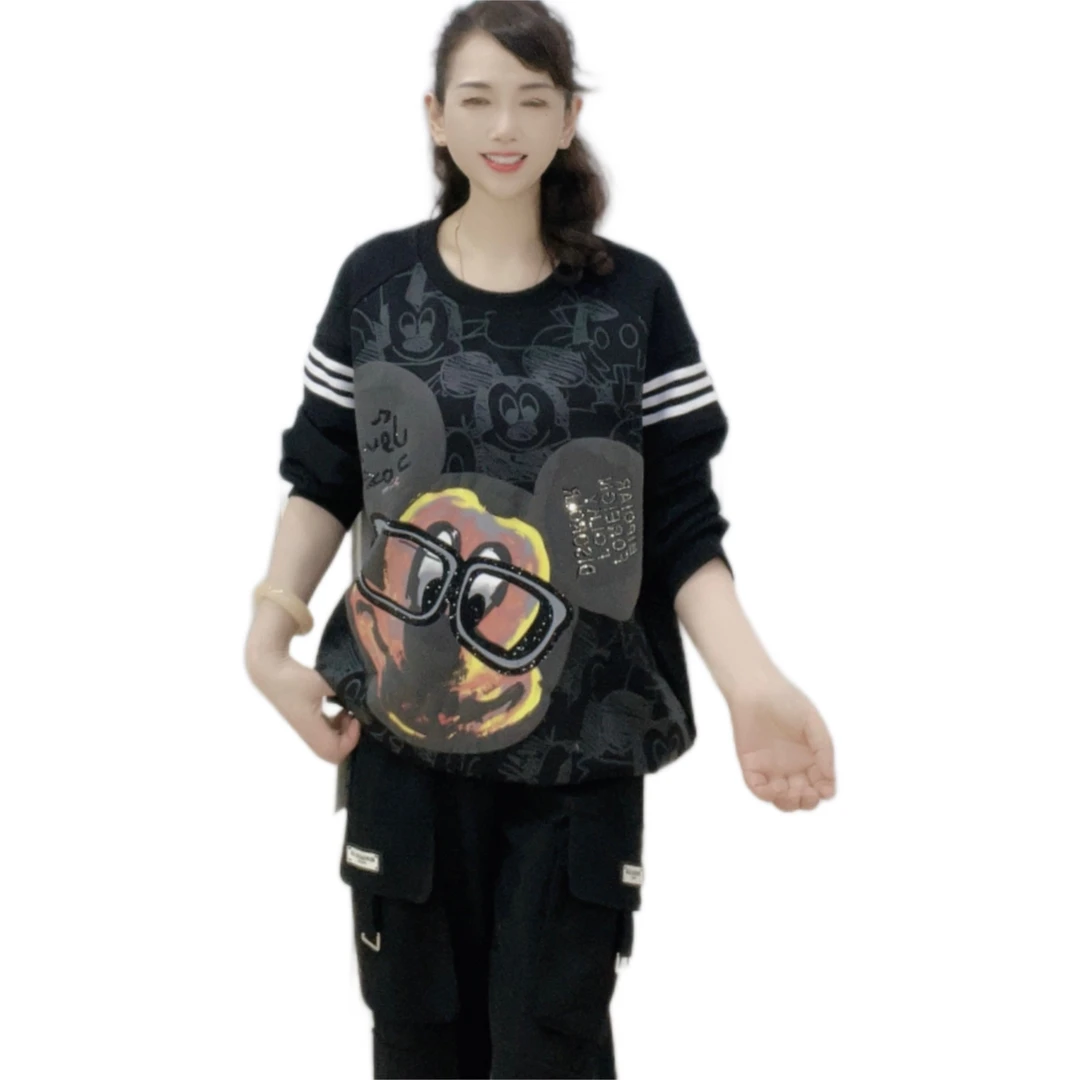 28秋季新款圆领抽绳印花织带潮流休闲时尚宽松百搭长袖卫衣重工