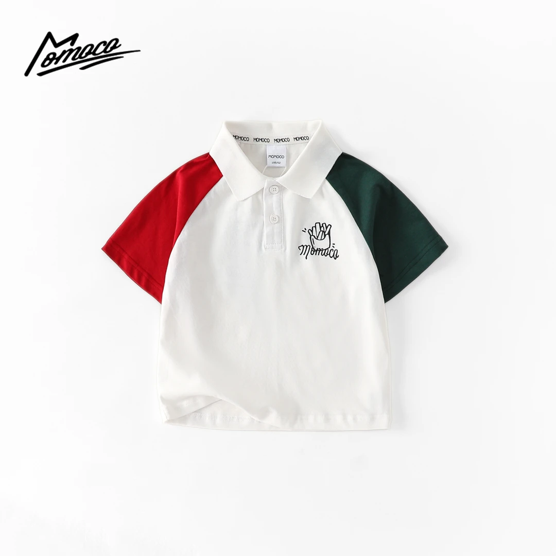 MOMOCO夏季男童欧若风撞色印花POLO衫短袖百搭上衣77230237005