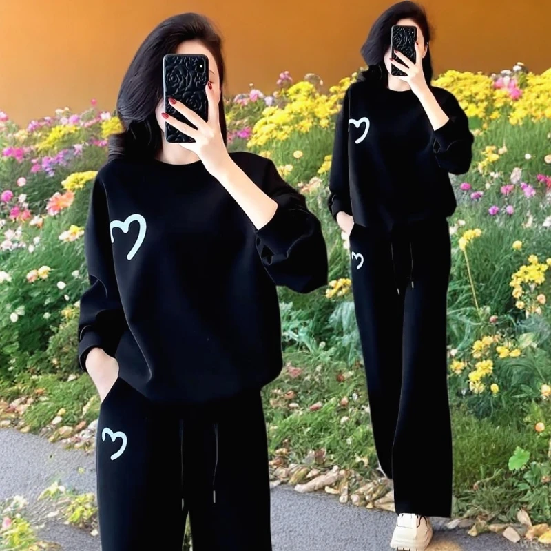 宽松两件套显瘦卫衣2025新款春季休闲运动套装女高级感时尚阔腿裤