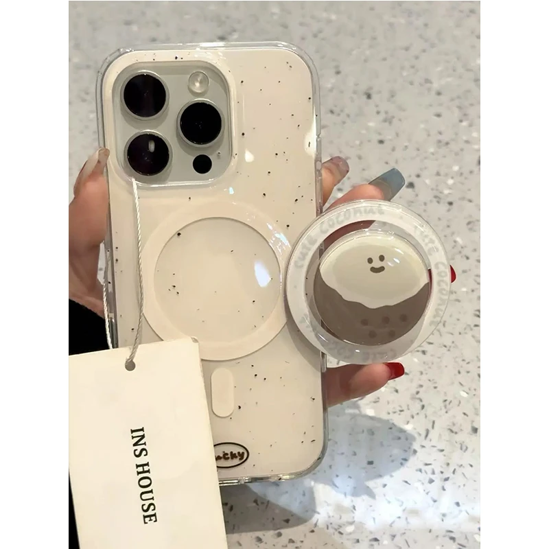 韩系简约白底泼墨椰子适用iPhone16promax苹果15磁吸支架14全包13