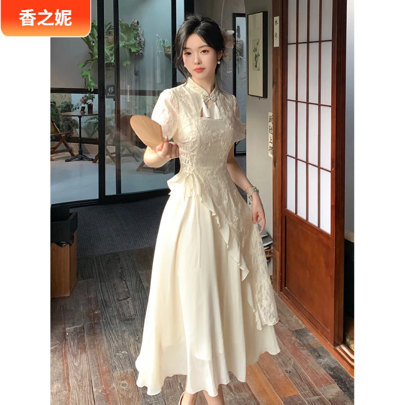 12025年新款新中式流苏绑带不规则气质连衣裙夏季小众I