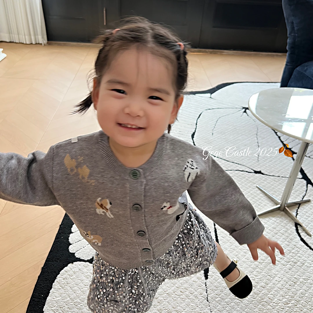 韩版童装2025新款春季女童小狗针织开衫儿童洋气亮片半裙两件套潮