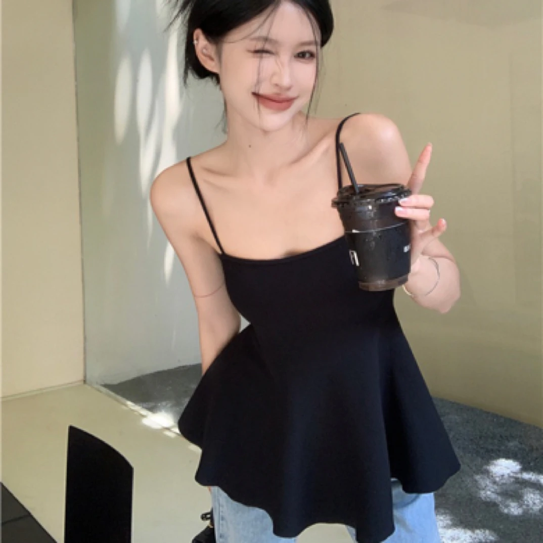 纯欲显瘦吊带针织背心女收腰无袖外穿设计感小众吊带背心白色吊带