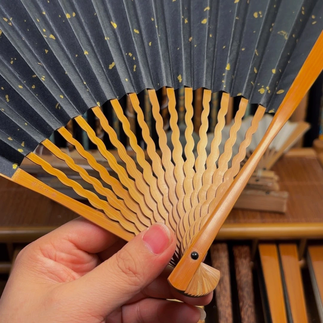 扇子老*老三合青8寸黑洒金