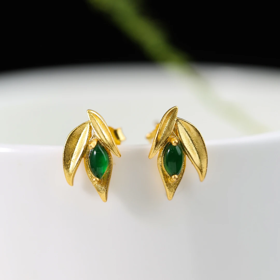 【绿竹】原创国风新中式设计翡翠竹叶耳饰