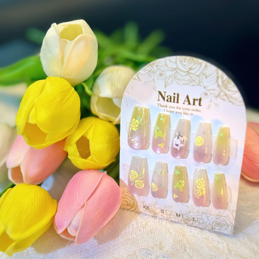 蔷薇 穿戴甲 长甲 浮雕油画春夏穿戴甲 可反复使用可拆卸送工具包