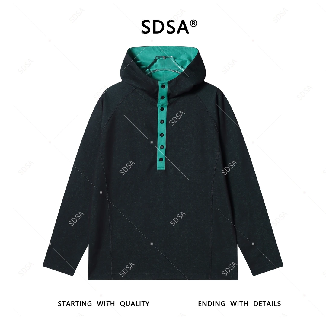 SDSA男士秋冬新款轻奢痞帅男装撞色半纽扣立领连帽长袖T恤网红款
