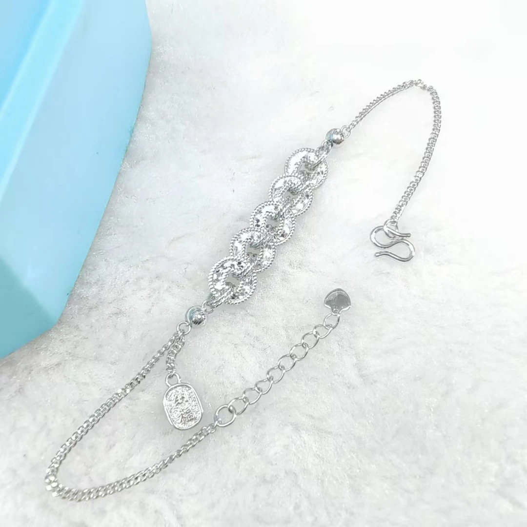 PT950铂金手链 碎碎冰铜钱铂金手链  可调节约19cm