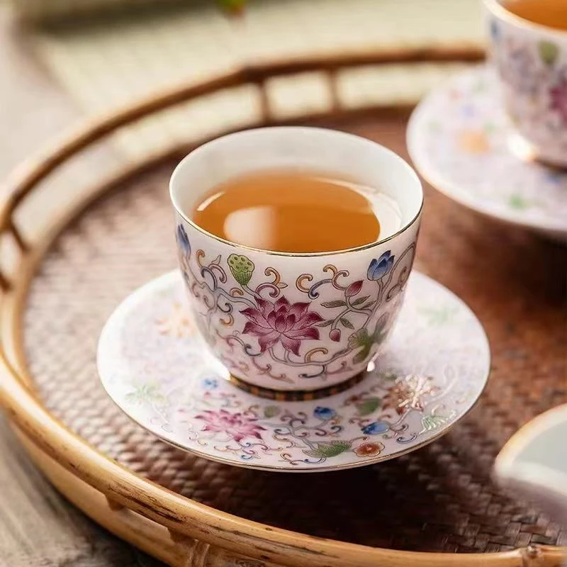 珐琅彩 粉 一杯一垫A143