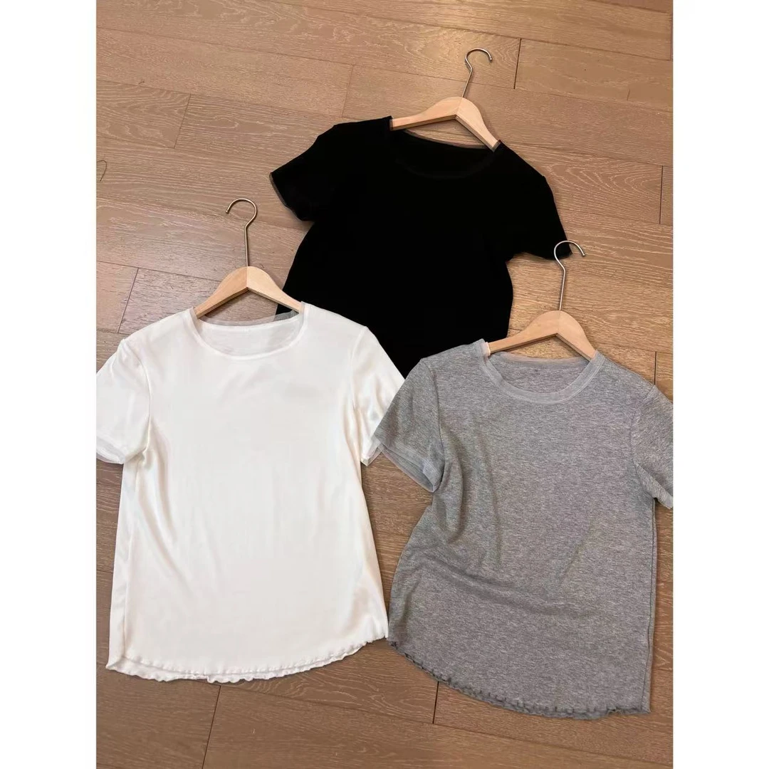 2025春款小众不规则下摆拼接圆领百搭T恤衫2503C1211