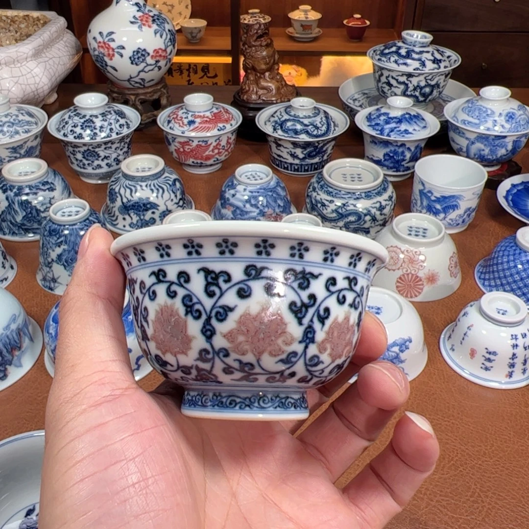 （广琛公）柴窑 青花釉里红压手（瑕疵）