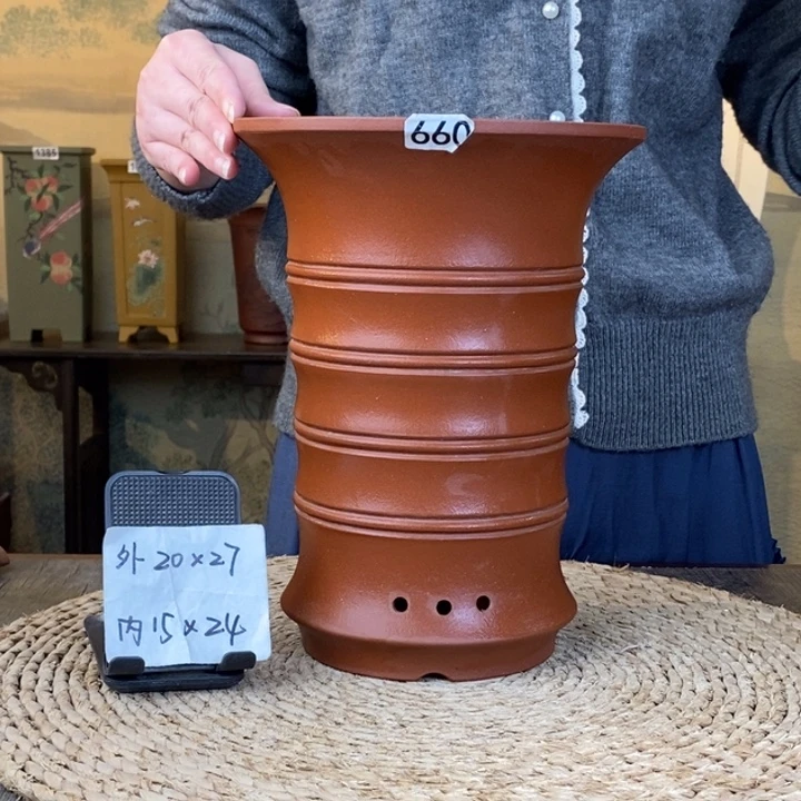 紫砂花盆  特价清水泥竹节圆签筒660