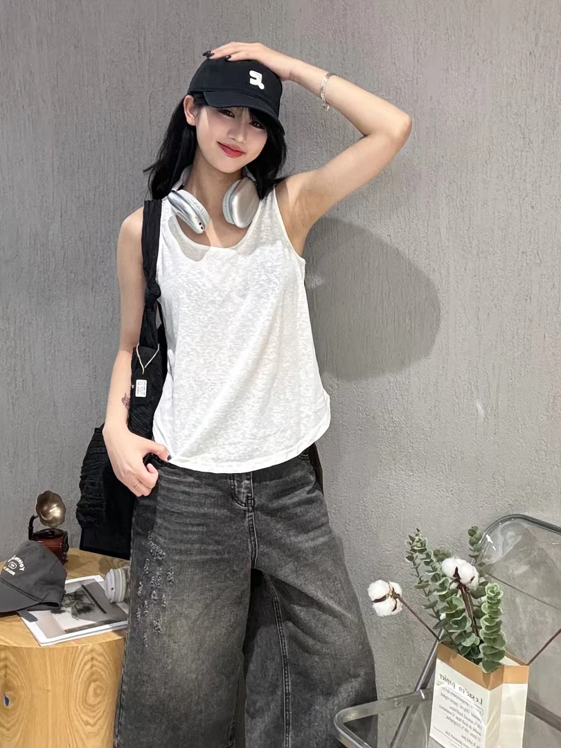 648宽松型休闲风通勤常规型背心吊带瑜伽设计师百搭国风运动白色