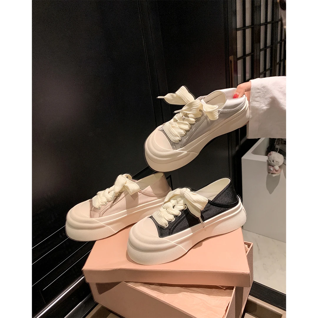 【sheii苏茵茵】大头小可爱~绸缎厚底踩跟运动休闲鞋女板鞋E5116002